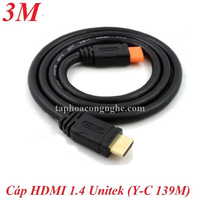 Unitek 98542 Y-C139M chuẩn 1.4 dây tròn 3M 4k Màu Đen Cáp Hdmi chống nhiễu 30098542